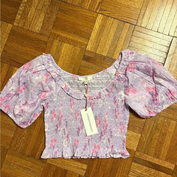 LOVESHACKFANCY Molly Heirloom Print Top size small in hibiscus - Picture 5 of 9